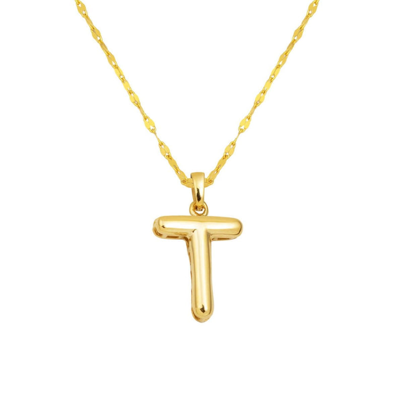 14K Yellow Gold Balloon Initial T Necklace