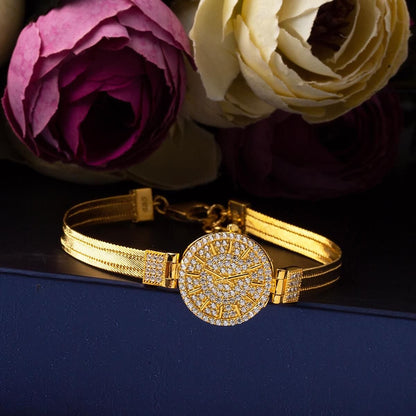 22K Yellow Gold Watch Style Trabzon Mesh Cubic Zirconia Bracelet (16.5 g)