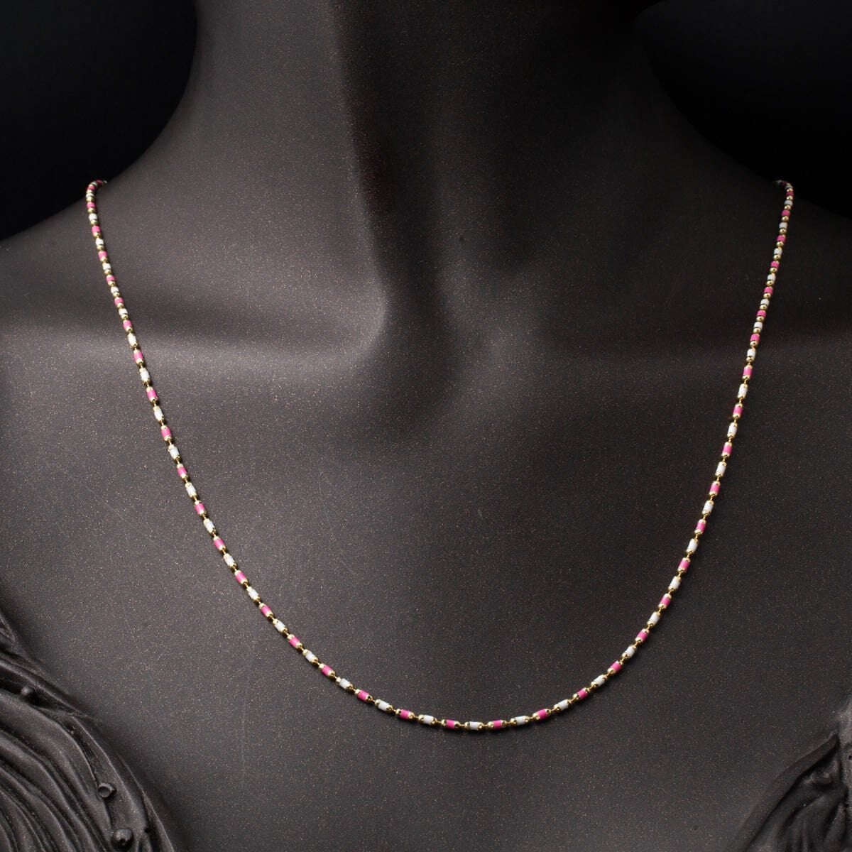 14K Yellow Gold Pink Enamel Necklace