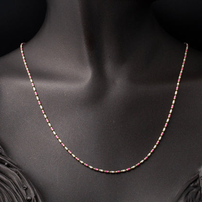 14K Yellow Gold Pink Enamel Necklace