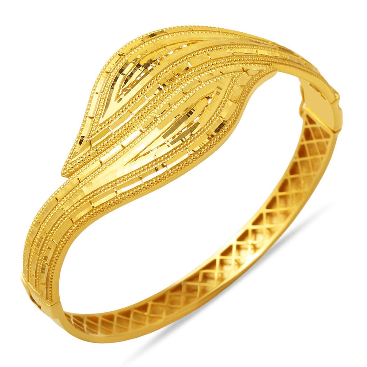 14K Yellow Gold Tulip Sparkling Hinged Cuff Bangle