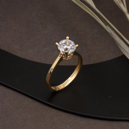 14K Yellow Gold Crown Solitaire Cubic Zirconia Ring