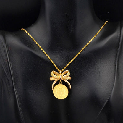 22K Yellow Gold Quarter Coin Bow Necklace