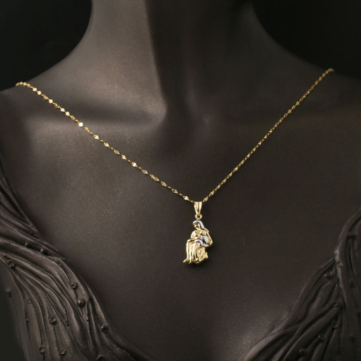 14K Yellow Gold Aquarius Zodiac Necklace