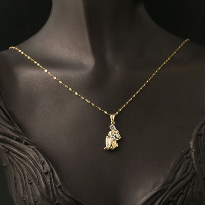 14K Yellow Gold Aquarius Zodiac Necklace
