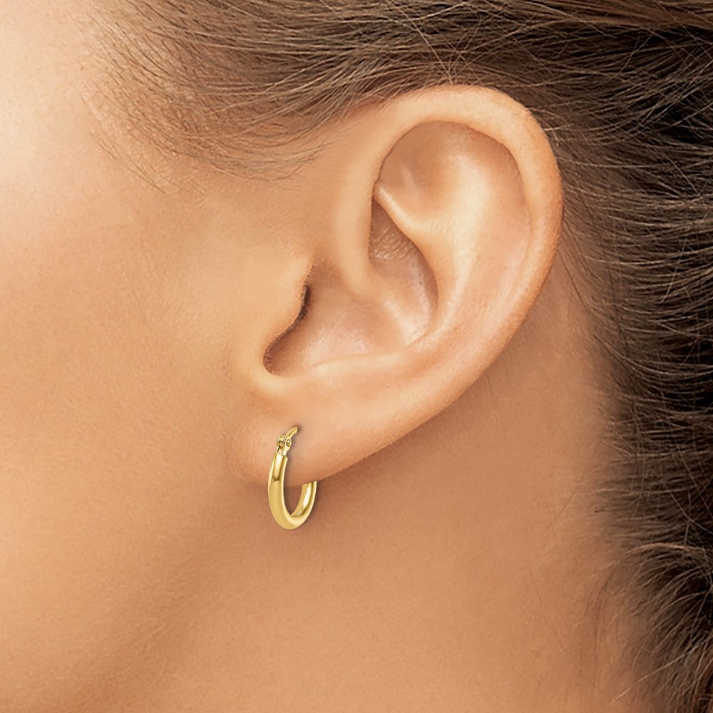 14K Yellow Gold 2X12mm Polished Hoop Earrings