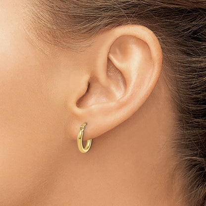 14K Yellow Gold 2X12mm Polished Hoop Earrings
