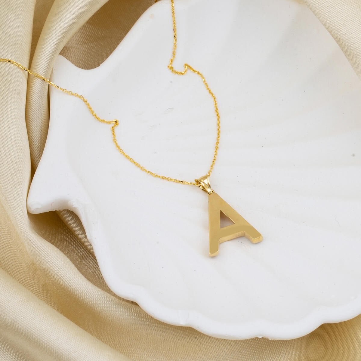 14K Yellow Gold Classic A Initial Necklace