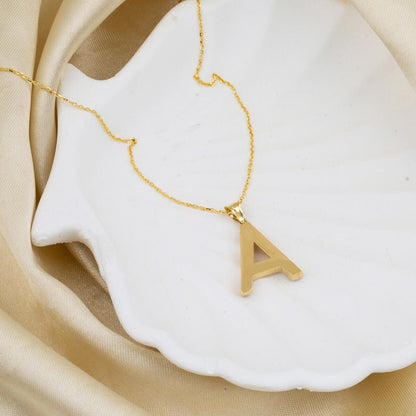 14K Yellow Gold Classic A Initial Necklace