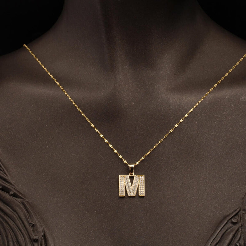 14K Yellow Gold Initial M Cubic Zirconia Necklace