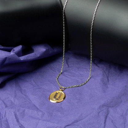14K Yellow Gold U Initial Oval Pendant