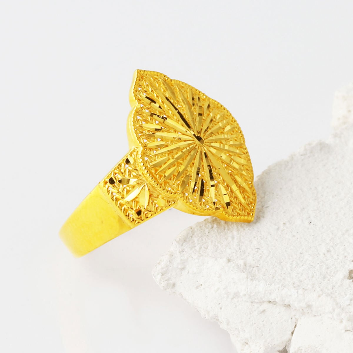 14K Yellow Gold Sparkle Hand Engraved Ring