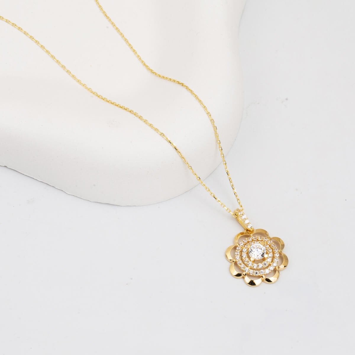 14K Yellow Gold Chakra Flower of Life Cubic Zirconia Necklace