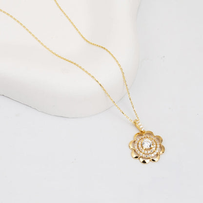 14K Yellow Gold Chakra Flower of Life Cubic Zirconia Necklace
