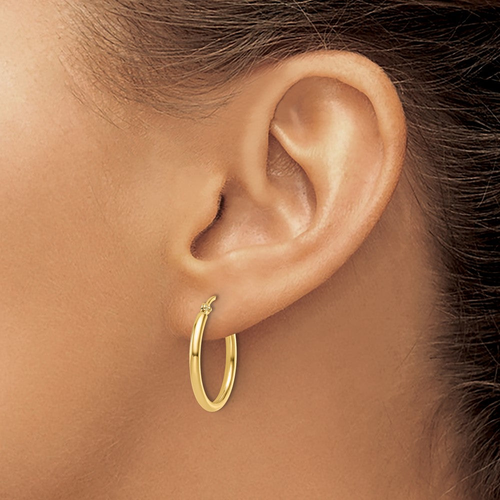 14K Yellow Gold 2X20mm Polished Hoop Earrings