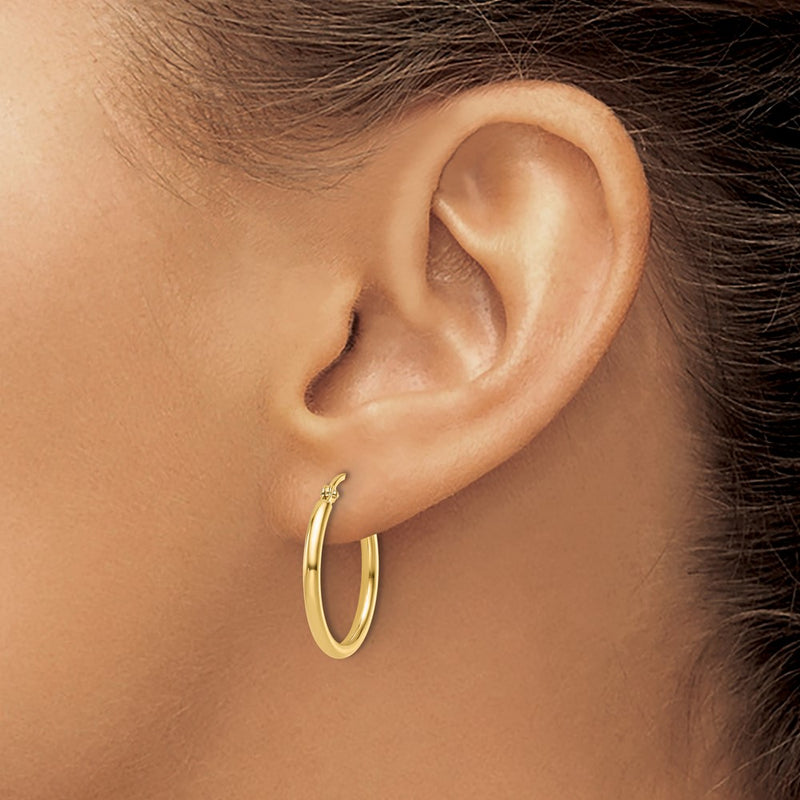 14K Yellow Gold 2X20mm Polished Hoop Earrings