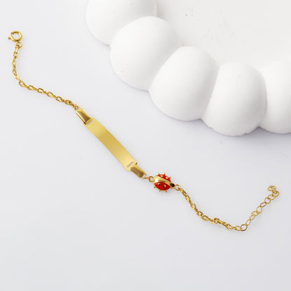 14K Yellow Gold Ladybug Enamel Children's ID Bracelet (1.58 g)