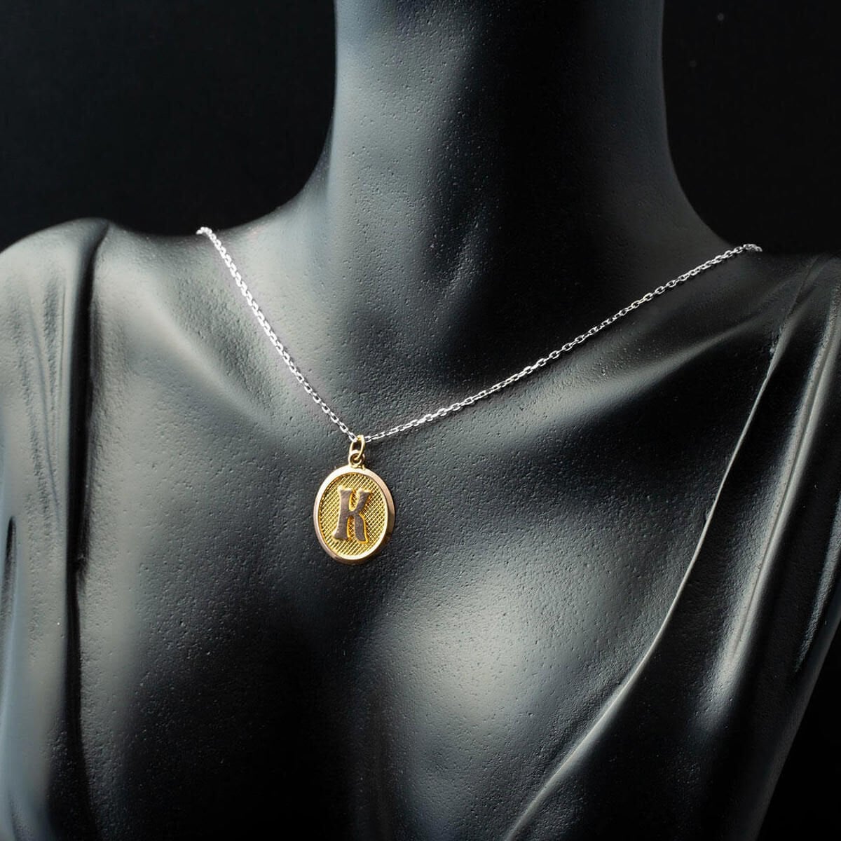 14K Yellow Gold Oval Initial K Pendant