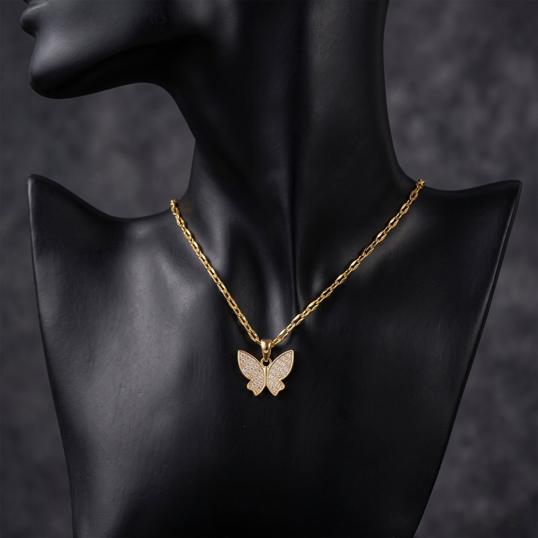 14K Yellow Gold Butterfly Cubic Zirconia Pendant