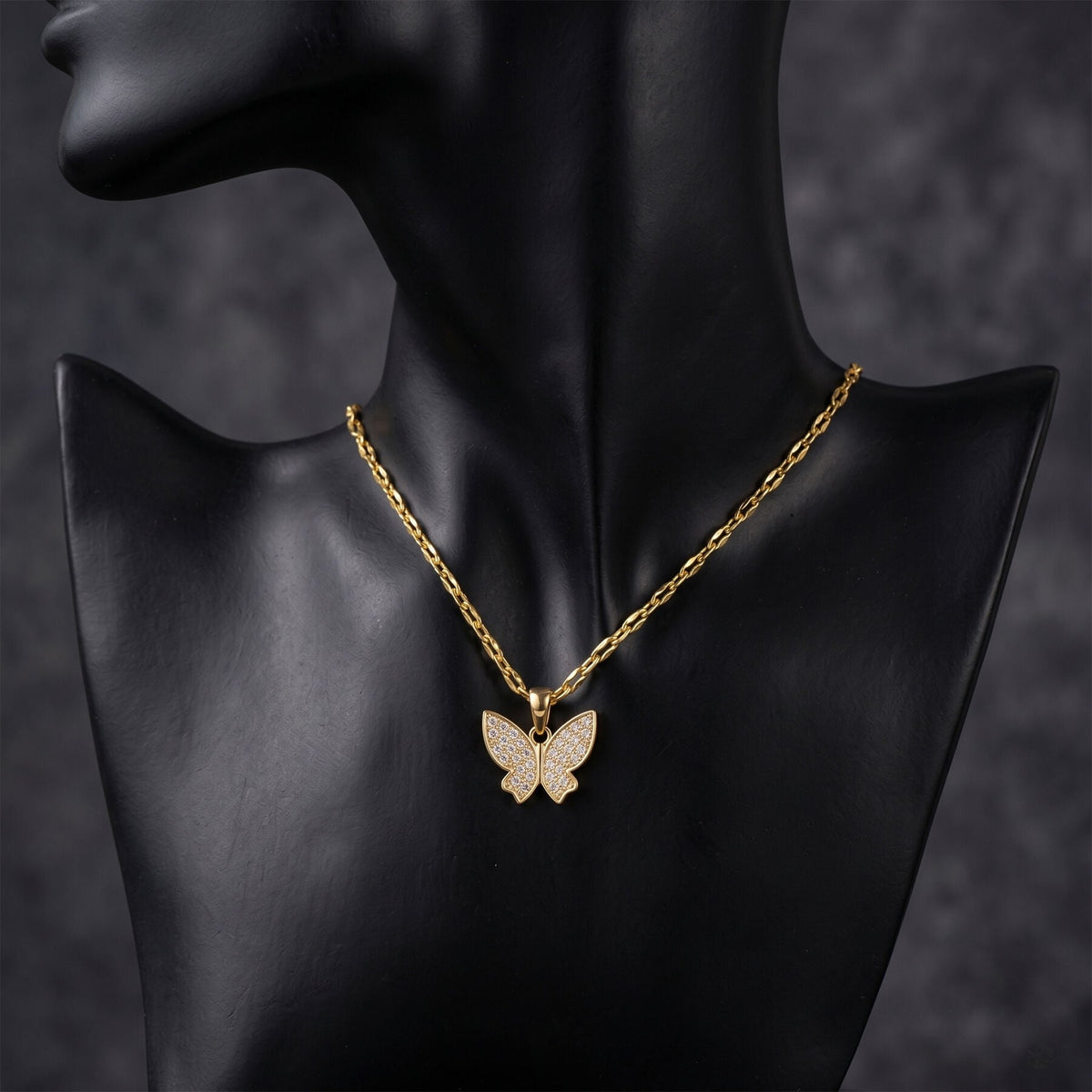 14K Yellow Gold Butterfly Cubic Zirconia Pendant