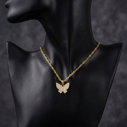 14K Yellow Gold Butterfly Cubic Zirconia Pendant