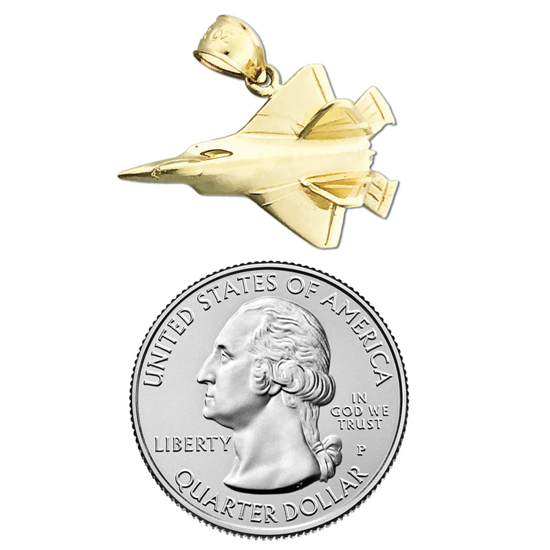 Custom Order 14K Gold F22 Raptor Military Jet Pendant 1.5 inch width - Bail fit 5mm chain
