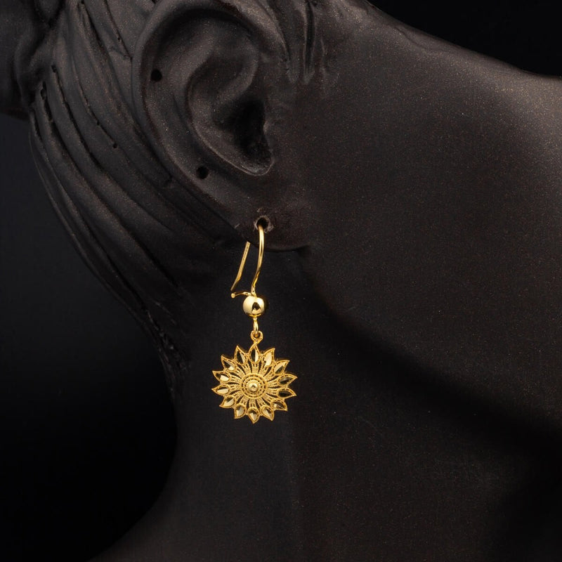 14K Yellow Gold Sun Sparkle Dangle Earrings
