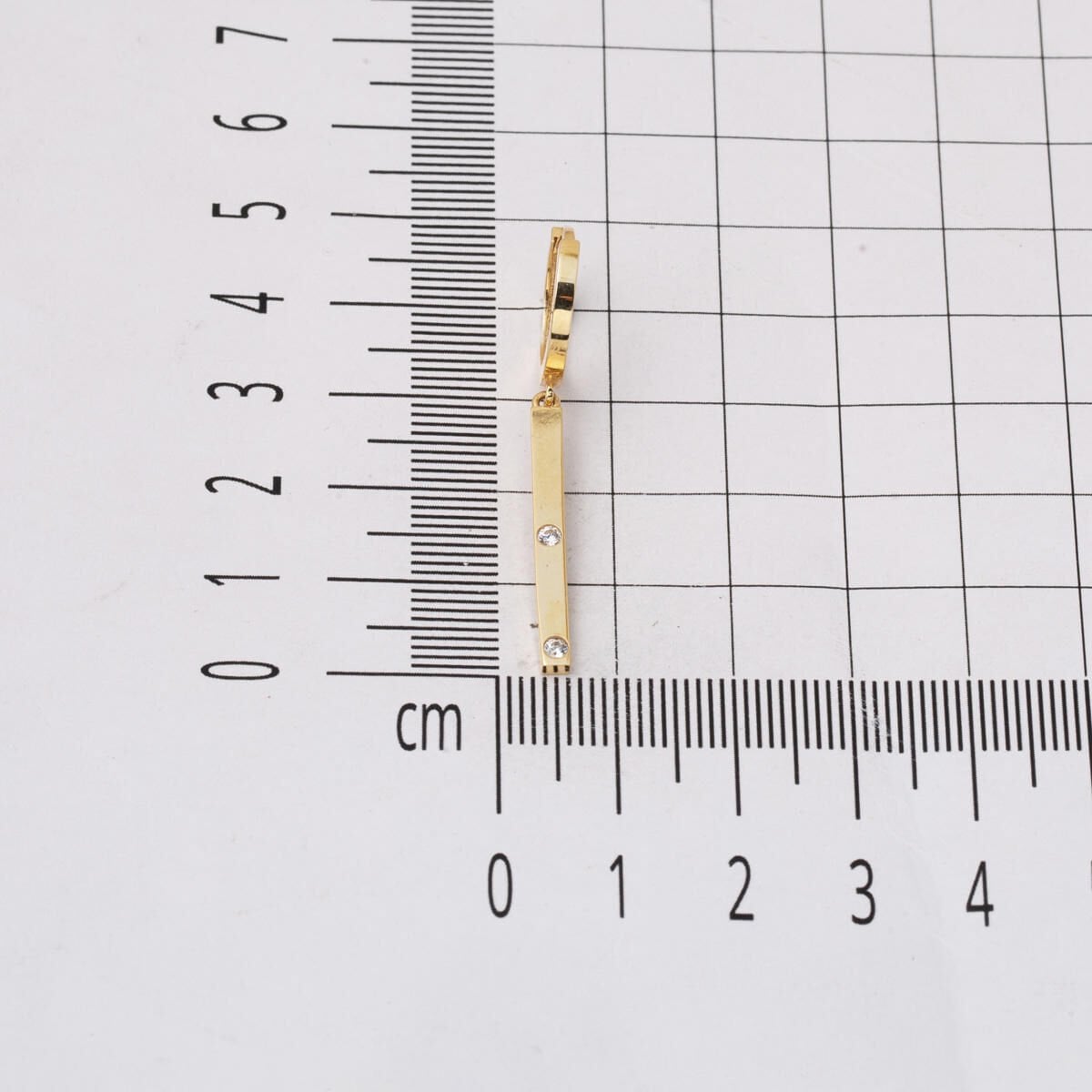 14K Yellow Gold Bar Dangle Cubic Zirconia Earrings