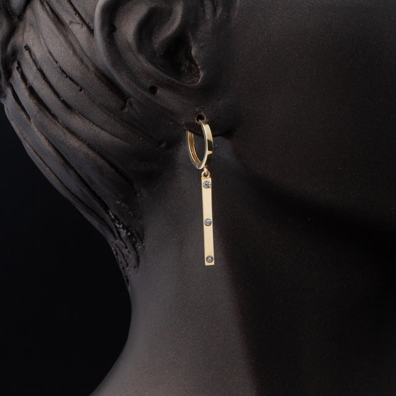 14K Yellow Gold Dangle Bar Cubic Zirconia Earrings