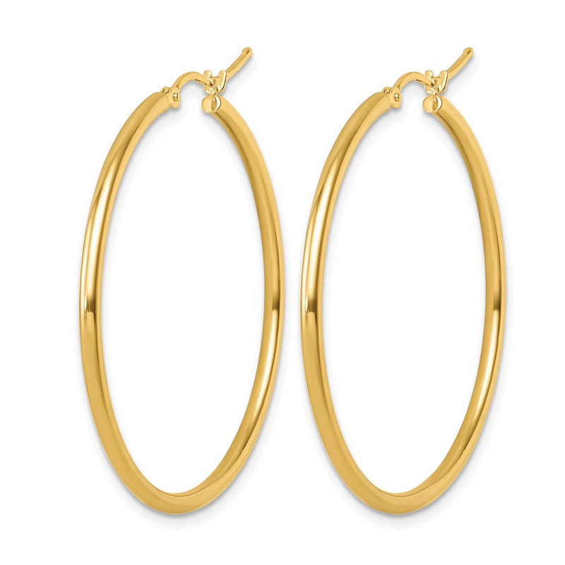 14K Yellow Gold 2X40mm Polished Hoop Earrings