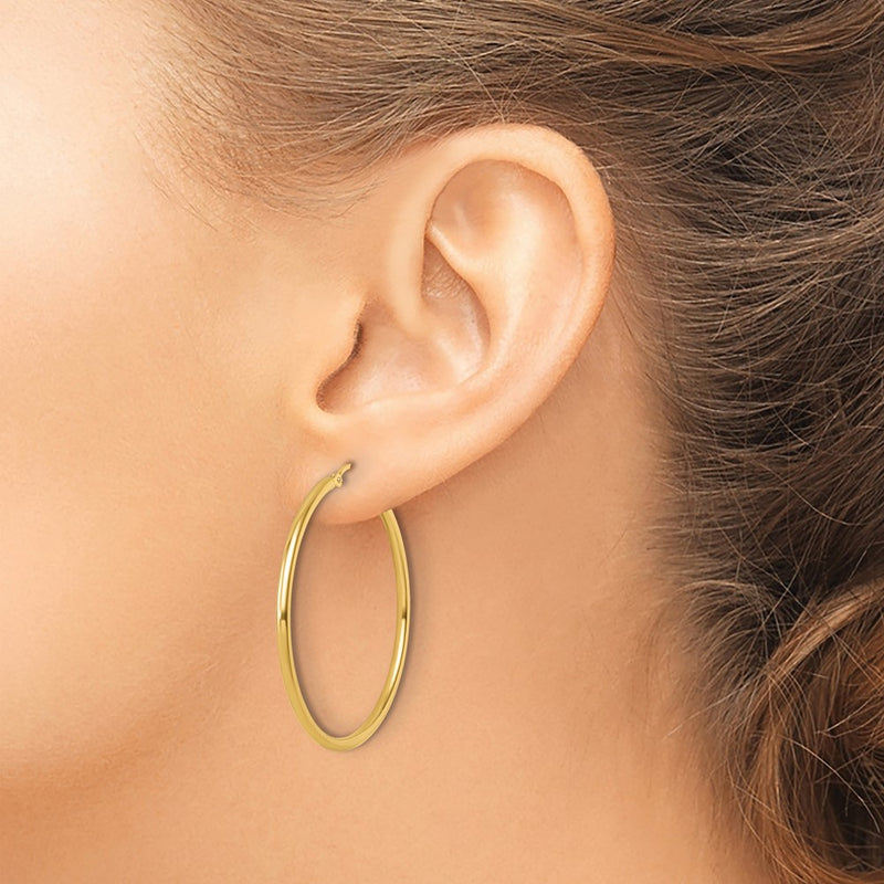 14K Yellow Gold 2X40mm Polished Hoop Earrings