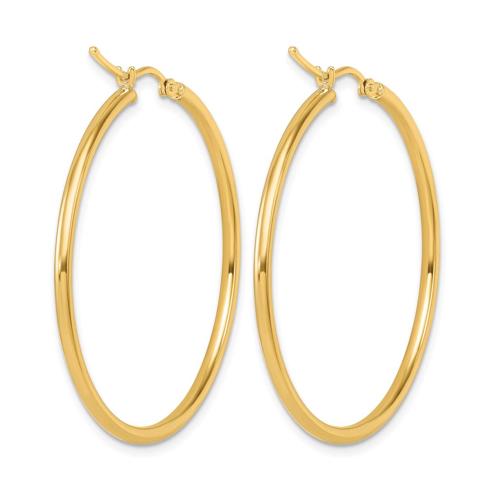 14K Yellow Gold 2X40mm Polished Hoop Earrings