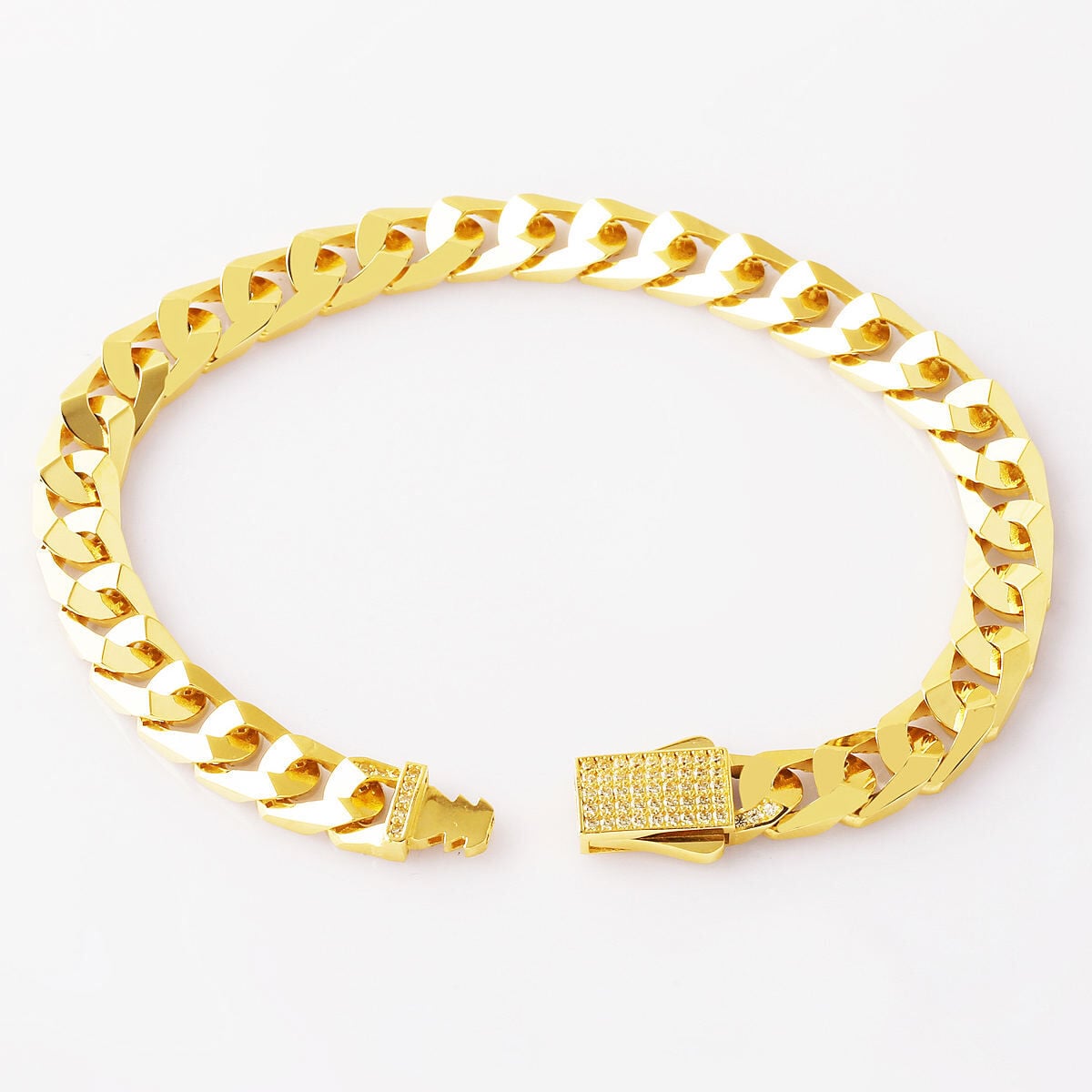 14K Yellow Gold Italian Curb Buckle Cubic Zirconia Bracelet