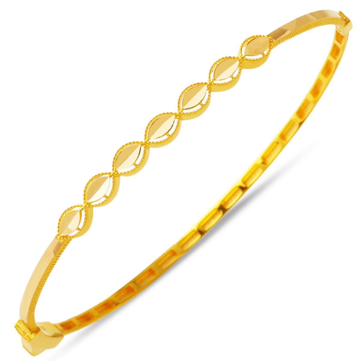 14K Yellow Gold Ajda Hand Engraved Hinged Cuff Bracelet