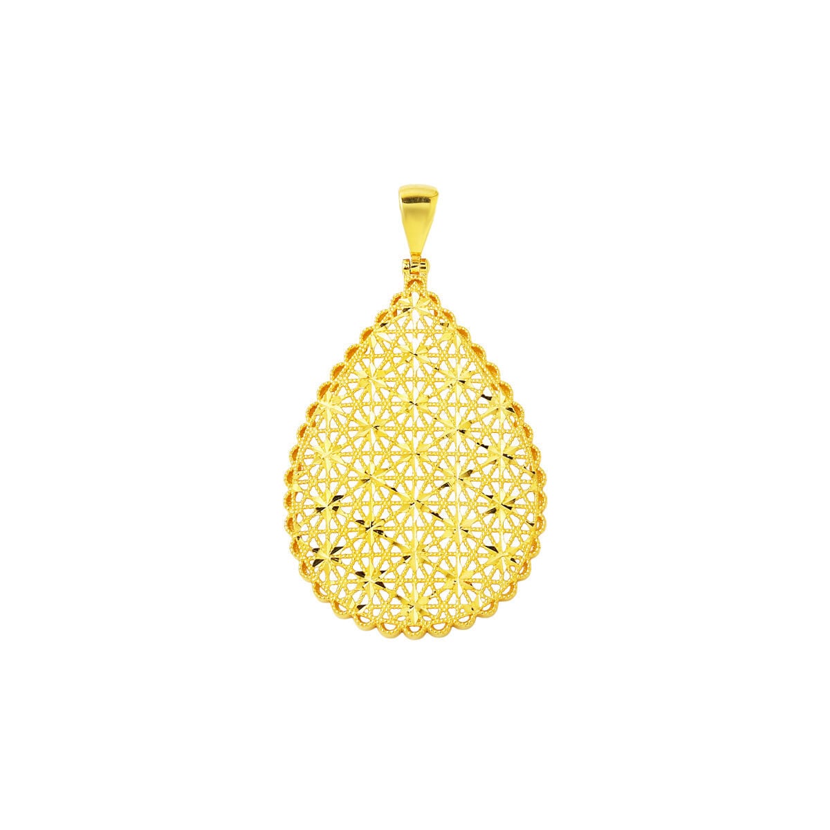 14K Yellow Gold Teardrop Flower of Life Pendant
