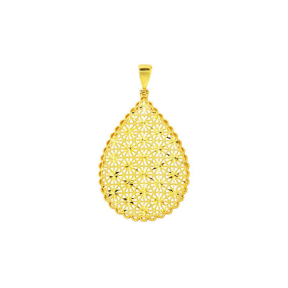 14K Yellow Gold Teardrop Flower of Life Pendant