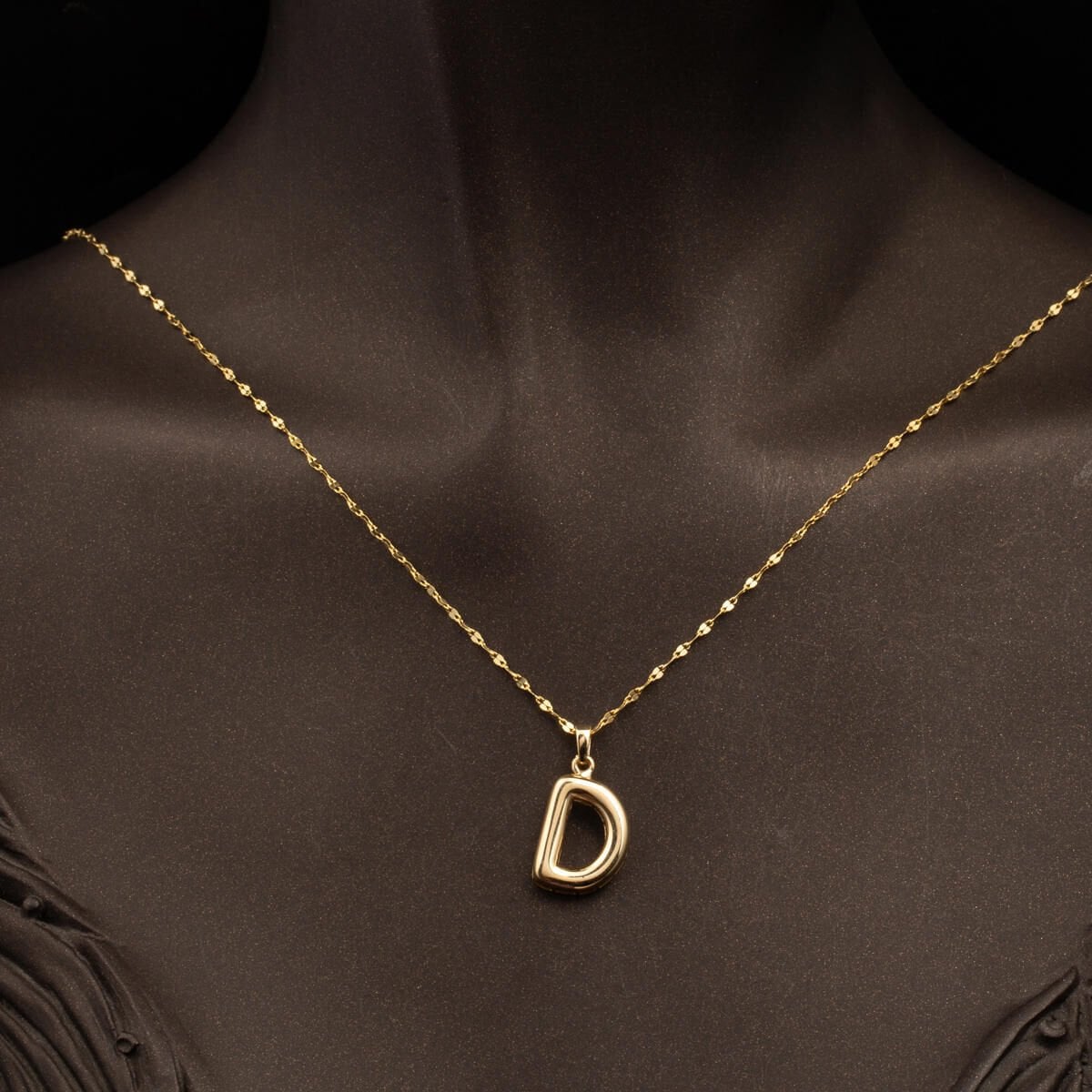 14K Yellow Gold Balloon Initial D Necklace