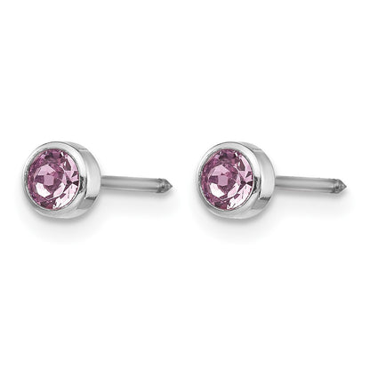 14K White Gold 4mm June Crystal Bezel Earrings