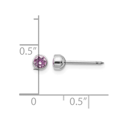 14K White Gold 4mm June Crystal Bezel Earrings
