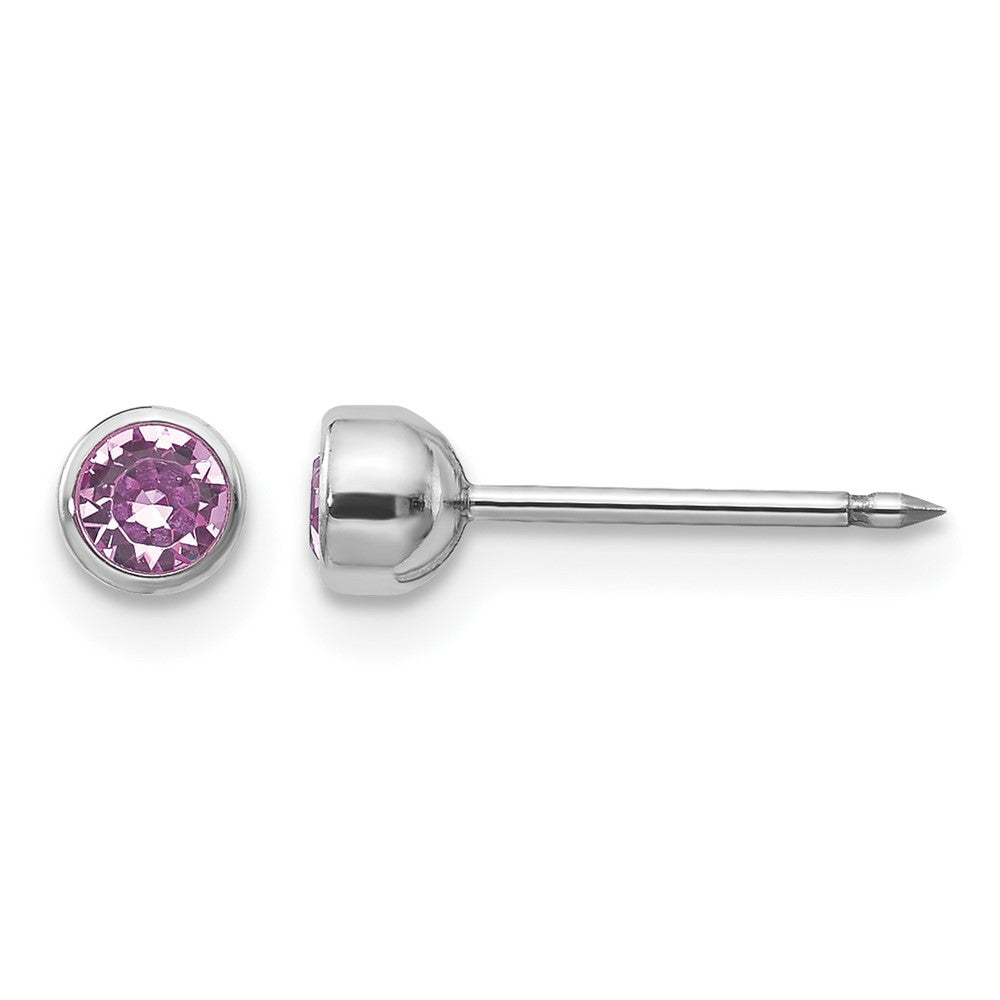 14K White Gold 4mm June Crystal Bezel Earrings