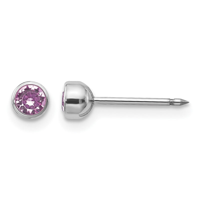 14K White Gold 4mm June Crystal Bezel Earrings