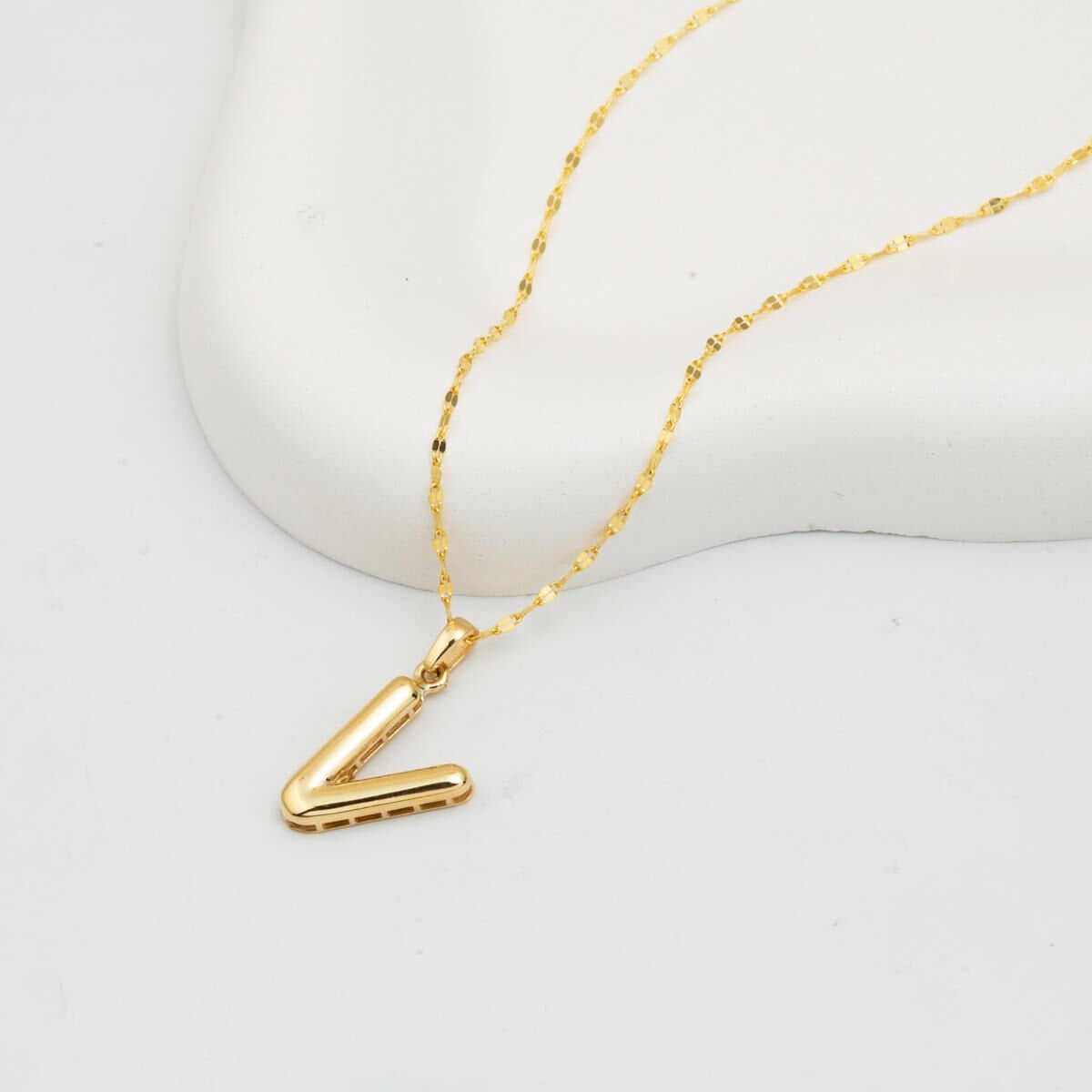 14K Yellow Gold Balloon Initial V Necklace