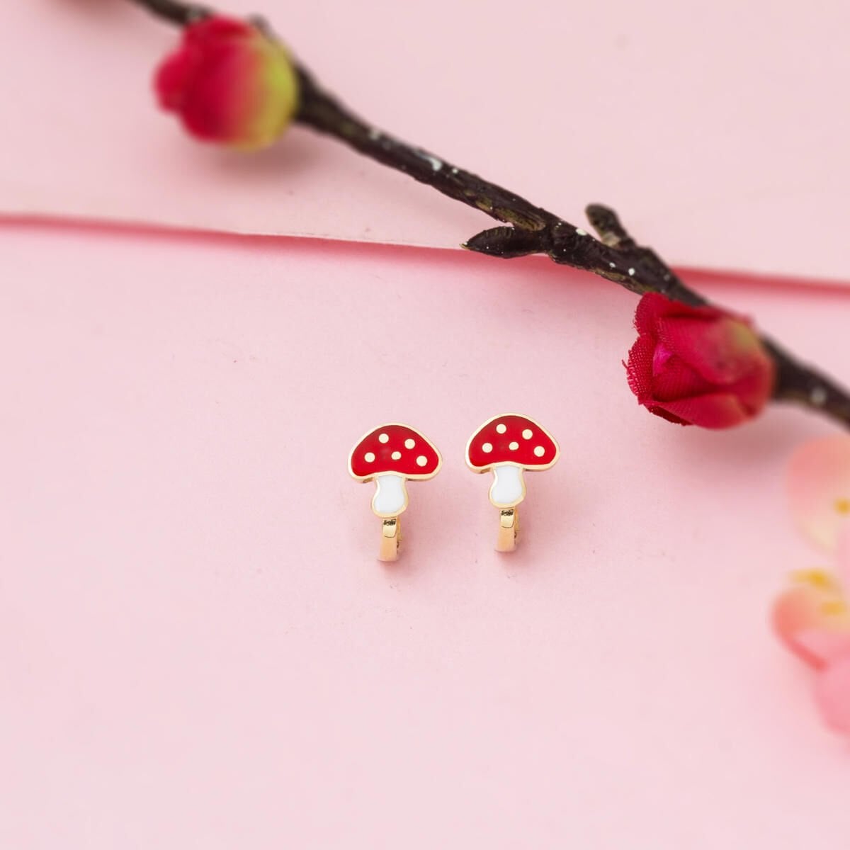 14K Yellow Gold Mushroom Children's Earrings