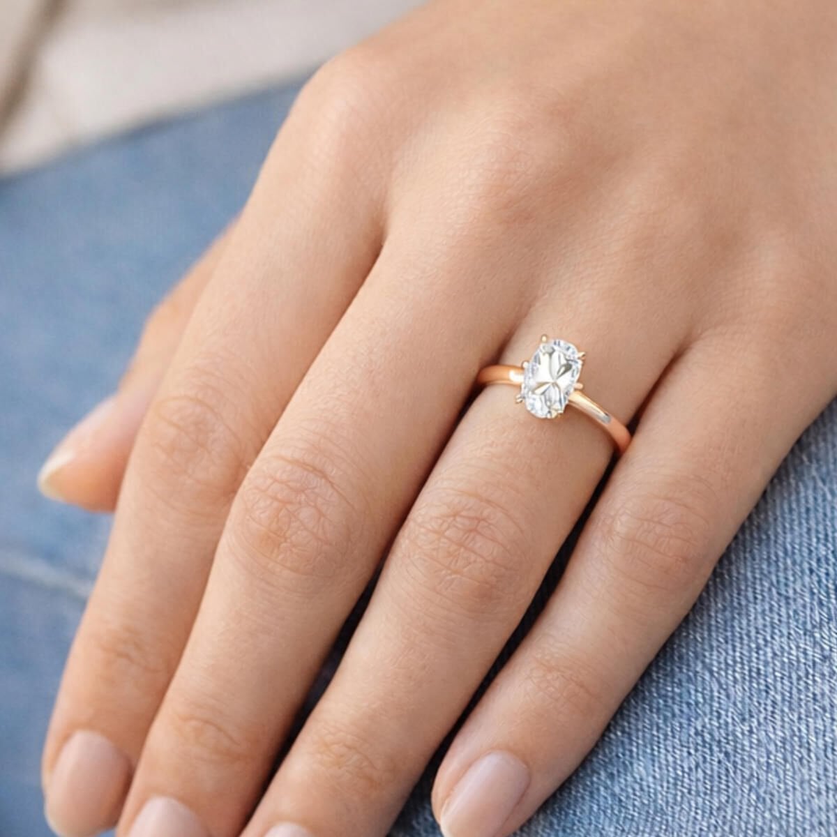 14K Rose Gold 0.50 Ct Oval Moissanite Solitaire Ring