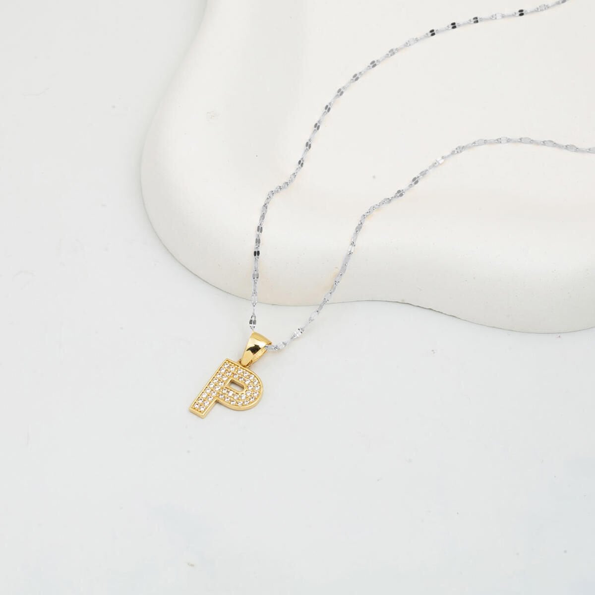 14K Yellow Gold Initial P Cubic Zirconia Pendant