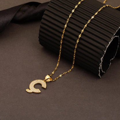 14K Yellow Gold Initial C Cubic Zirconia Necklace (2.35 g)