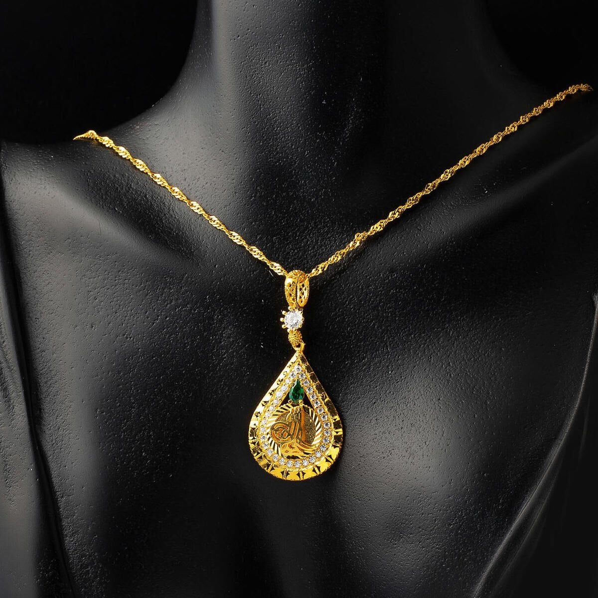 14K Yellow Gold Ottoman Tughra Cubic Zirconia Necklace (4.16 g)