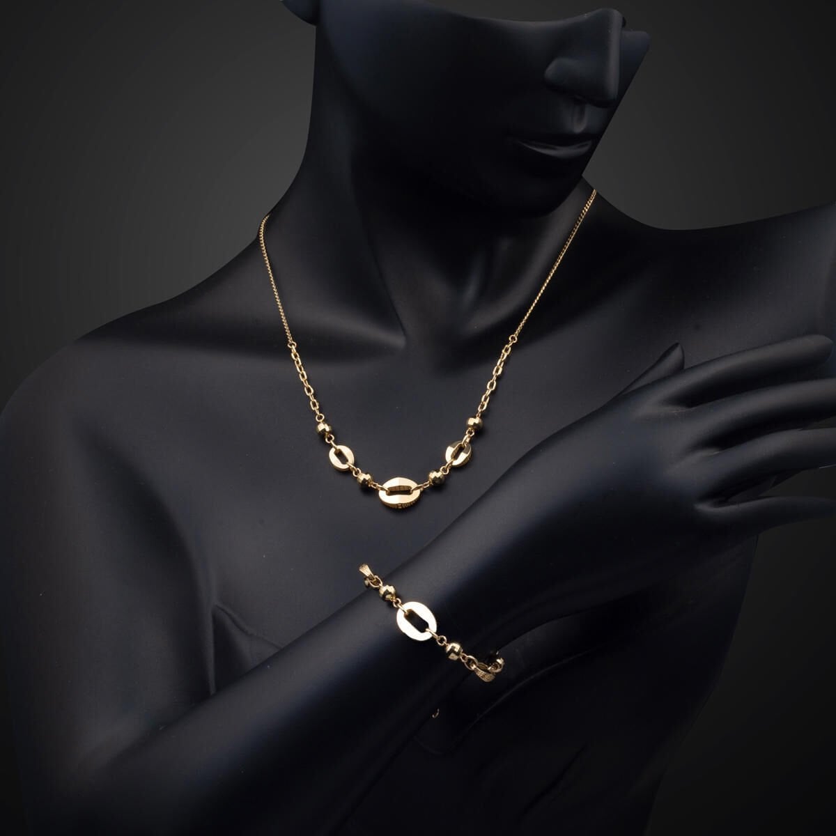 14K Yellow Gold Sparkle Chain Double Jewelry Set