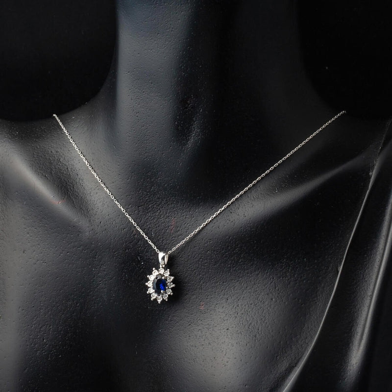 14K White Gold 0.65 Ct Sapphire Diamond Necklace