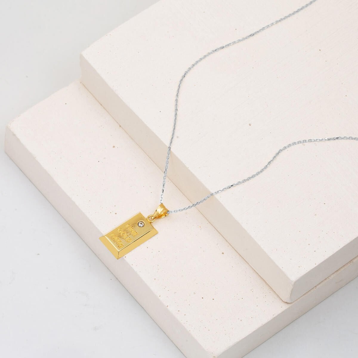 14K Yellow Gold Solitaire Gold Bar Cubic Zirconia Necklace